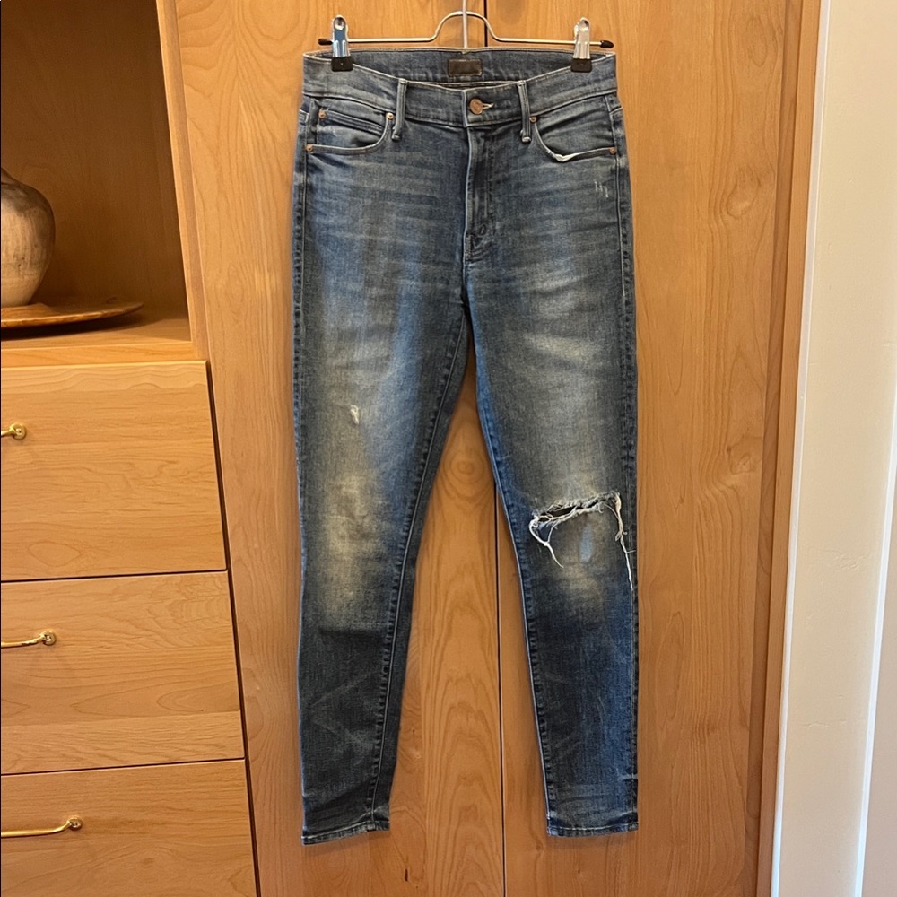 Mother The Charmer Distressed Blue Jeans
